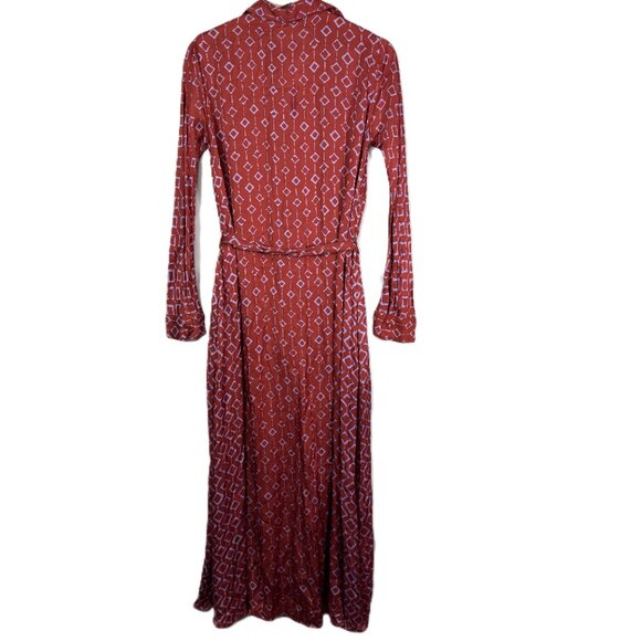 Poupette St Barth Irma Long Dress Tunic Long Sleeve Belted Maxi Orange Rombu S - Picture 2 of 12
